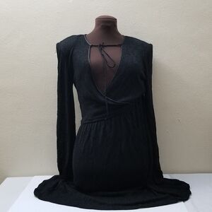 Vintage Rona New York Black Long Sleeve Maxi Dress Casual Made in USA Size 8